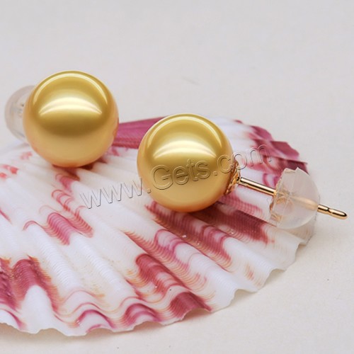 Goldene Südseeperlen Ohrstecker, mit Kunststoff Ohrmutter, 18K Gold Stecker, rund, natürlich, verschiedene Größen vorhanden, verkauft von Paar