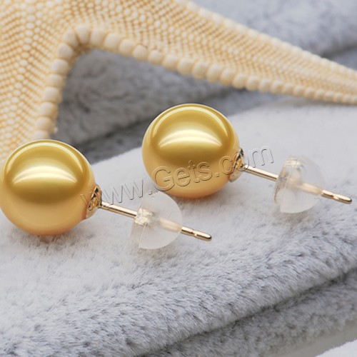 ゴールデン南洋真珠 スタッドイヤリング, とともに プラスチック製の耳のナット, 18Kゴールド ポスト, ラウンド形, 天然, 異なるサイズの選択, 売り手 ペア