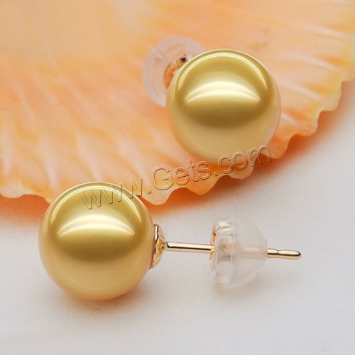 Golden South Sea Pearl Stud Earring, with plastic earnut, 18K gold post pin, Round, natural, different size for choice, Sold By Pair