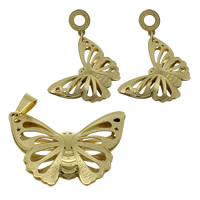 Fashion Stainless Steel Jewelry Sets, pendant & earring, Butterfly, plated, hollow 46mm Approx 