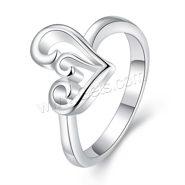 Favourer ® палец кольцо, Латунь, Сердце, плакированный настоящим серебром, разный размер для выбора, 13mm, продается PC