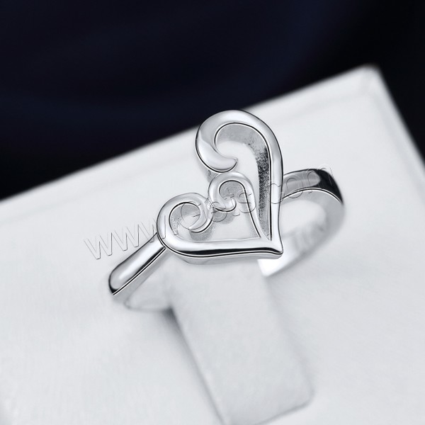 Favourer ® палец кольцо, Латунь, Сердце, плакированный настоящим серебром, разный размер для выбора, 13mm, продается PC