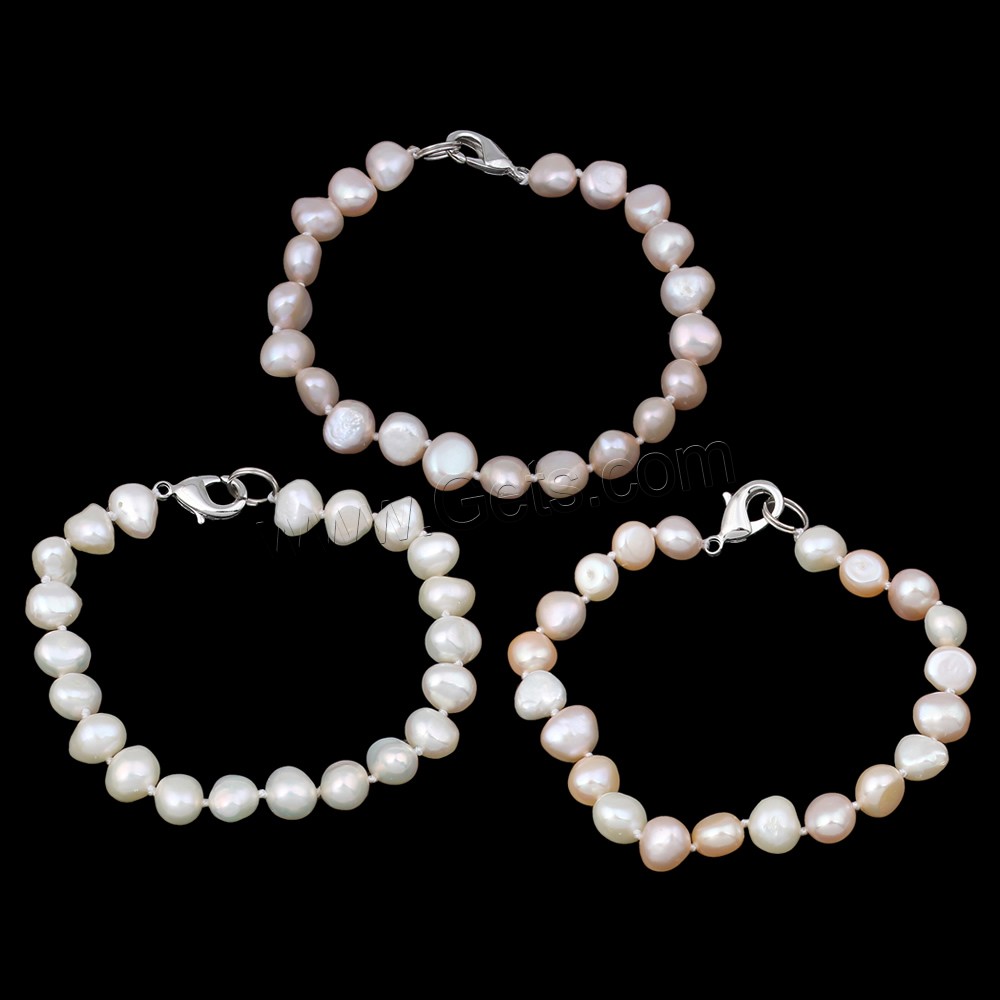 Bracelets de perles, perle d'eau douce cultivée, laiton fermoir, Baroque, naturel, styles différents pour le choix, plus de couleurs à choisir, 8-9mm, Longueur:Environ 7.5 pouce, Vendu par brin