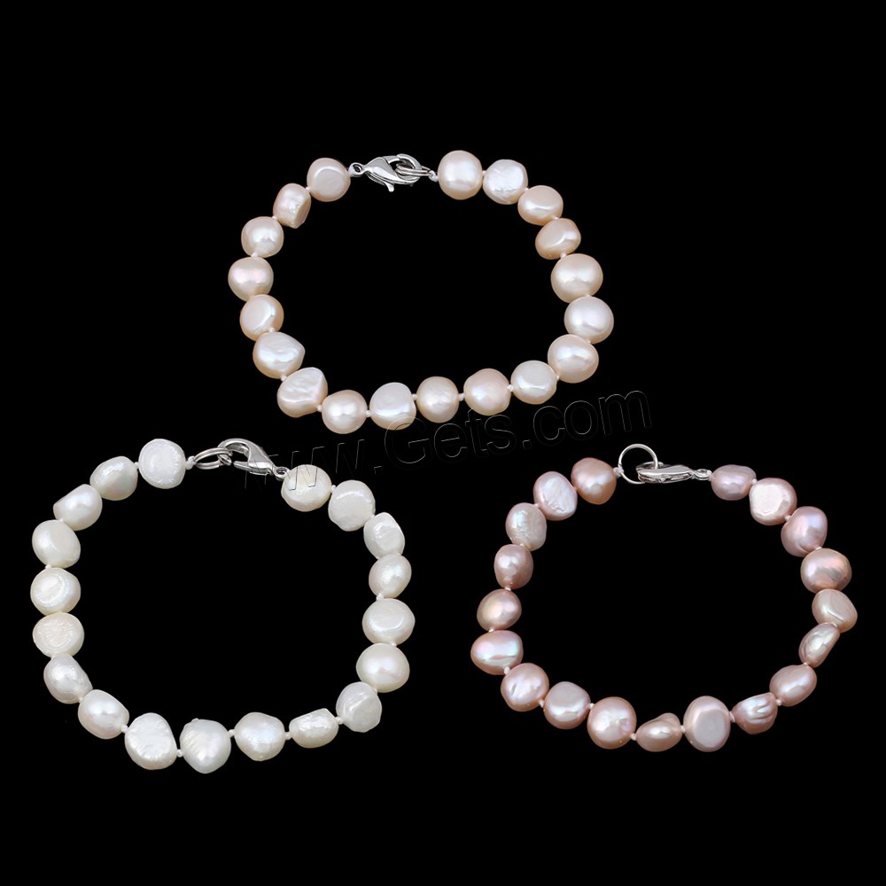 Cultured Freshwater Pearl Bracelets, brass clasp, Baroque, natural, different styles for choice, more colors for choice, 9-10mm, Length:Approx 7.5 Inch, Sold By Strand