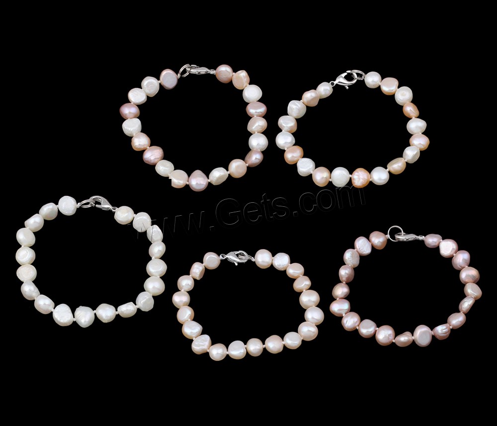 Cultured Freshwater Pearl Bracelets, brass clasp, Baroque, natural, different styles for choice, more colors for choice, 9-10mm, Length:Approx 7.5 Inch, Sold By Strand