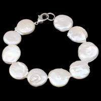 Cultured Freshwater Pearl Bracelets, brass clasp, Coin, natural white, 15-16mm Approx 7.5 Inch 