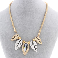 Zinc Alloy Iron Chain Necklace, with ABS Plastic Pearl & iron chain & Glass, with 6.5cm extender chain, Leaf, gold color plated, snake chain & enamel & hammered, nickel, lead & cadmium free Approx 16.5 Inch 