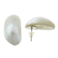 White Shell Earrings, with rubber earnut, brass post pin, platinum color plated, natural 
