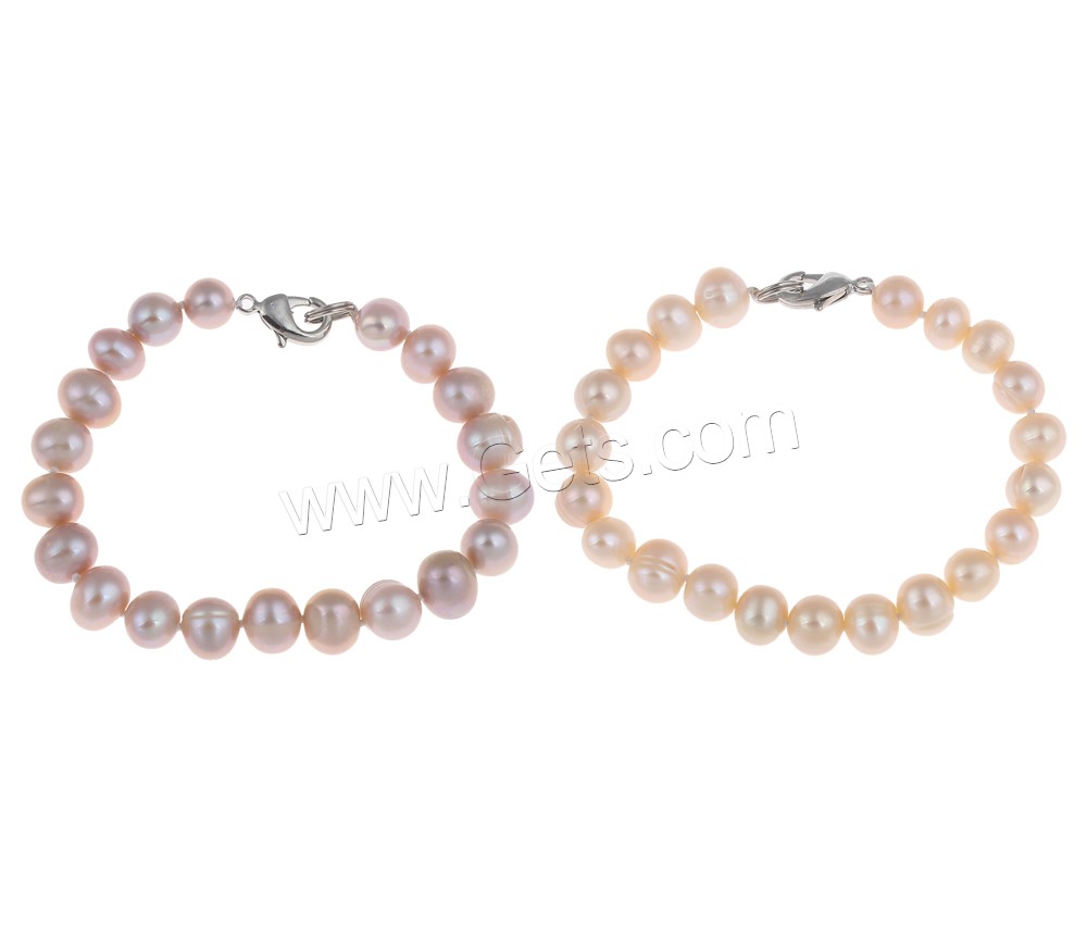 Cultured Freshwater Pearl Bracelets, brass clasp, Potato, natural, different styles for choice, more colors for choice, 8-9mm, Length:Approx 7.5 Inch, Sold By Strand