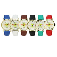 Uhrenarbänder für Frauen, Zinklegierung, mit PU Leder & Glas, chinesische Bewegung, plattiert, einstellbar, keine, 39x7mm,20mm, Länge:ca. 9.1 ZollInch, verkauft von PC