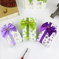Cardboard Single Ring Box, with Satin Ribbon & Velveteen, with ribbon bowknot decoration & mixed 
