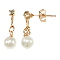 Glass Pearl Drop Earring, Zinc Alloy, with Glass Pearl, brass post pin, real rose gold plated, with rhinestone 22mm 