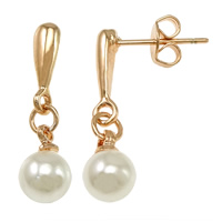 Glass Pearl Drop Earring, Zinc Alloy, with Glass Pearl, brass post pin, real rose gold plated 23mm 