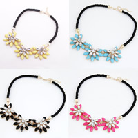 Fashion Statement Necklace, Zinc Alloy, with Nylon Cord & Acrylic, with 5cm extender chain, Flower, gold color plated, faceted & with rhinestone nickel, lead & cadmium free, 36mm Approx 15.5 Inch 