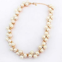 Plastic Pearl Necklace, Zinc Alloy, with ABS Plastic Pearl, with 5cm extender chain, gold color plated, with rhinestone, white, nickel, lead & cadmium free, 20mm Approx 15.5 Inch 