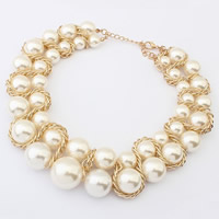 ABS Plastic Pearl Necklace, with Iron, zinc alloy lobster clasp, with 5cm extender chain, gold color plated, white, 40mm Approx 17.5 Inch 