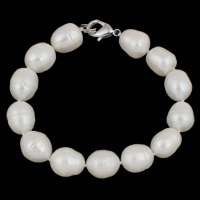 Bracelets de perles, perle d'eau douce cultivée, laiton fermoir, pomme de terre, naturel, styles différents pour le choix, blanc, 11-12mm Environ 7.5 pouce, Vendu par brin