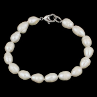 Pulseras de la perla, Perlas cultivadas de agua dulce, latón cierre, Keishi, natural, diferentes estilos para la opción, Blanco, 8-9mm, longitud:aproximado 7.5 Inch, Vendido por Sarta