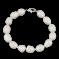 Bracelets de perles, perle d'eau douce cultivée, laiton fermoir, pomme de terre, naturel, styles différents pour le choix, blanc, 10-11mm Environ 7.5 pouce, Vendu par brin