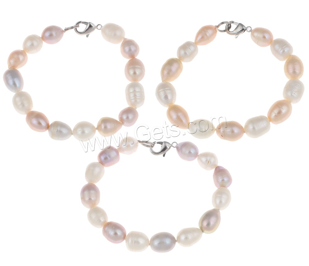 Cultured Freshwater Pearl Bracelets, brass clasp, Rice, natural, different styles for choice, more colors for choice, 10-11mm, Length:Approx 7.5 Inch, Sold By Strand