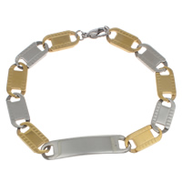 Stainless Steel ID Plate Bracelet, plated, valentino chain & two tone Approx 9 Inch 