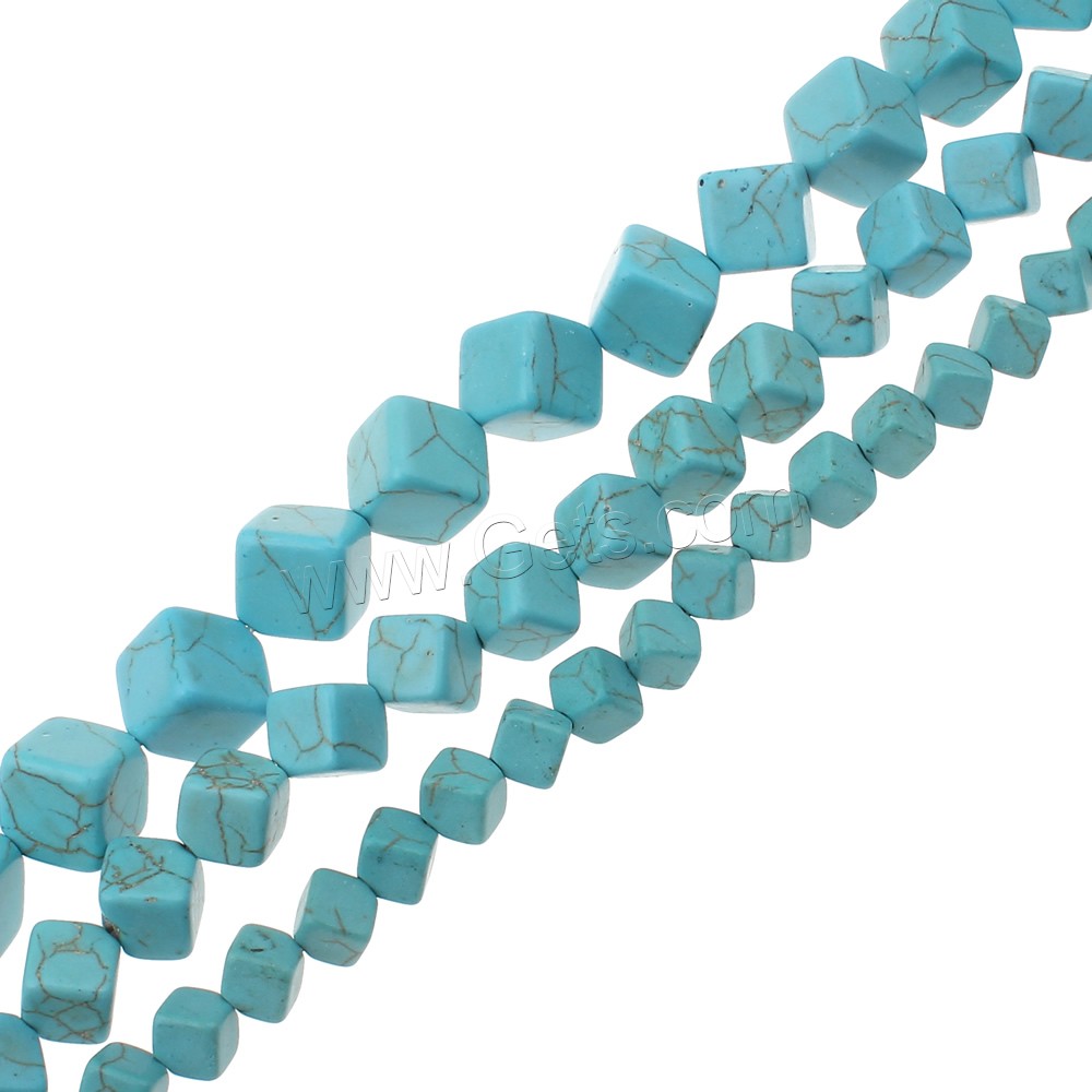 Synthetische Türkis Perlen, Würfel, verschiedene Größen vorhanden, blau, Bohrung:ca. 1.5mm, Länge:ca. 15 ZollInch, verkauft von Strang