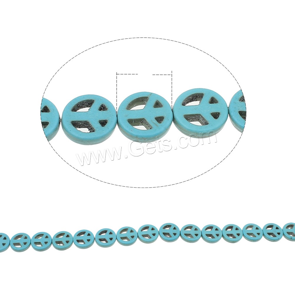 Synthetic Turquoise Beads, Peace Logo, different size for choice, blue, Hole:Approx 1mm, Length:Approx 15 Inch, Sold By Strand