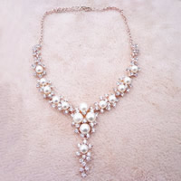Plastic Pearl Necklace, Zinc Alloy, with ABS Plastic Pearl & iron chain, with 5cm extender chain, Flower, rose gold color plated, oval chain & with rhinestone, nickel, lead & cadmium free, 55mm Approx 17.5 Inch 