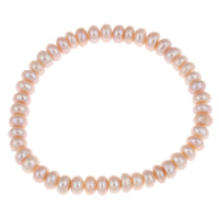Pulseras de la perla, Perlas cultivadas de agua dulce, Botón, natural, Rosado, 6-7mm, longitud:aproximado 7.5 Inch, Vendido por Sarta