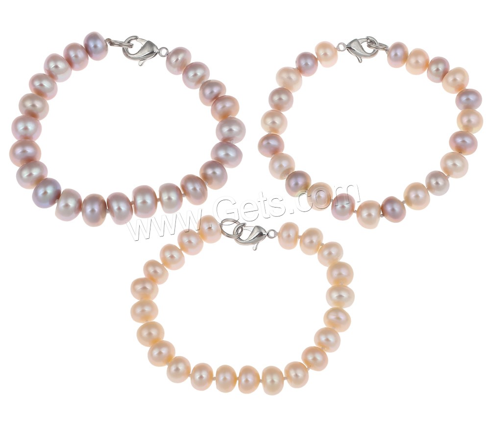 Cultured Freshwater Pearl Bracelets, brass clasp, Button, natural, different styles for choice, more colors for choice, 9-10mm, Length:Approx 7.5 Inch, Sold By Strand