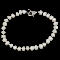 Cultured Freshwater Pearl Bracelets, brass clasp, Button, natural white, 6-7mm Approx 7.5 Inch 
