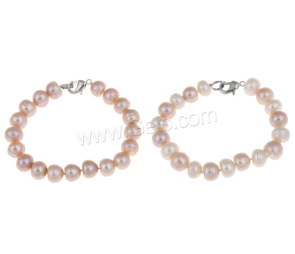 Cultured Freshwater Pearl Bracelets, brass clasp, Button, natural, different styles for choice, more colors for choice, 10-11mm, Length:Approx 7.5 Inch, Sold By Strand