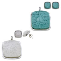 Fashion Stainless Steel Jewelry Sets, pendant & earring, with Resin, Square Approx 5mm 