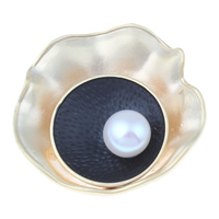 Broche perle d'eau douce, laiton, avec perle d'eau douce cultivée, Placage de couleur d'or, naturel & peut être utilisé comme le broche ou le pendentif & mat, protéger l'environnement, sans nickel, plomb et cadmium 11-12mm Environ Vendu par PC