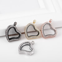 Zinc Alloy Floating Locket Pendant Frame, with Glass, Heart, plated, with rhinestone nickel, lead & cadmium free Approx 2-5mm 