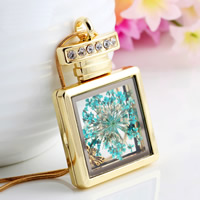 Zinc Alloy Floating Locket Pendant, with Dried Flower & Glass, Perfume Bottle, gold color plated, with rhinestone, blue, nickel, lead & cadmium free Approx 2-5mm 