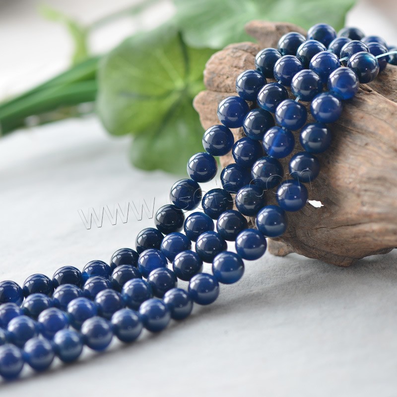 Natural Blue Agate Beads, Round, different size for choice, Hole:Approx 1mm, Length:Approx 15.5 Inch, Sold By Strand