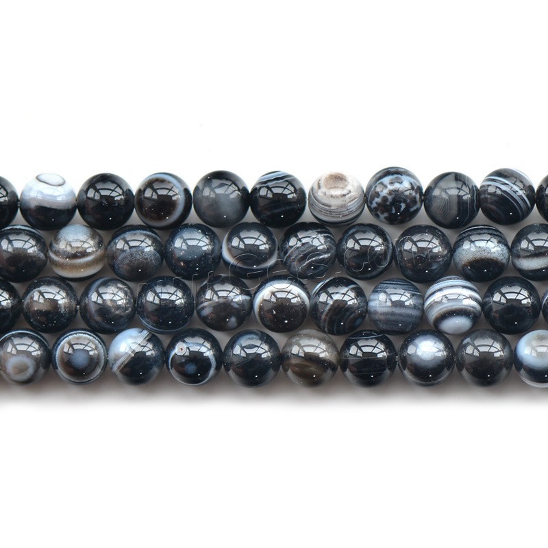Natürliche Streifen Achat Perlen, rund, verschiedene Größen vorhanden, Bohrung:ca. 1mm, Länge:ca. 15.5 ZollInch, verkauft von Strang