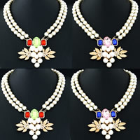Plastic Pearl Necklace, Zinc Alloy, with ABS Plastic Pearl & Glass, with 5cm extender chain, Flower, gold color plated, faceted & with rhinestone nickel, lead & cadmium free Approx 15 Inch 