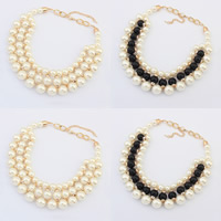 ABS Plastic Pearl Necklace, with iron chain & Resin & Zinc Alloy, with 5cm extender chain, gold color plated, oval chain 40mm Approx 18.5 Inch 