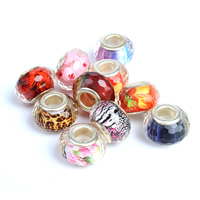 Acrylic European Beads, Rondelle, platinum color plated, handmade & brass double core without troll & faceted Approx 5mm 