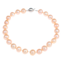 Cultured Freshwater Pearl Bracelets, brass box clasp, Potato, natural, pink, 8-9mm Approx 7.5 Inch 