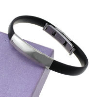 Bracelet en acier inoxydable Silicone, avec acier inoxydable, noire, 8mm Environ 7 pouce, Vendu par brin