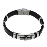 Silicone Stainless Steel Bracelets, with Stainless Steel, Cross, plated, black, 10mm Approx 8.5 Inch 