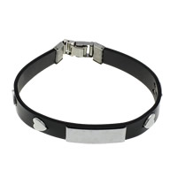 Silicone Stainless Steel Bracelets, with Stainless Steel, with heart pattern, black, 12mm Approx 9 Inch 