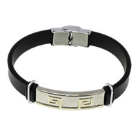 Silicone Stainless Steel Bracelets, with Stainless Steel, plated, black, 10mm Approx 8 Inch 