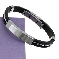 Bracelet en acier inoxydable Silicone, avec acier inoxydable, noire, 8mm Environ 8 pouce, Vendu par brin