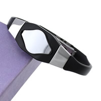 Bracelet en acier inoxydable Silicone, avec acier inoxydable, noire, 23mm Environ 7.5 pouce, Vendu par brin