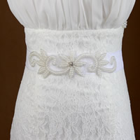 Bridal Decorative Belt, Organza, with ABS Plastic Pearl & Glass Seed Beads, Flower, for bridal, white Approx 68.5 Inch 