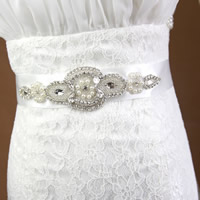 Bridal Decorative Belt, Satin Ribbon, with ABS Plastic Pearl & Crystal, for bridal & faceted & with rhinestone, white Approx 68.5 Inch 